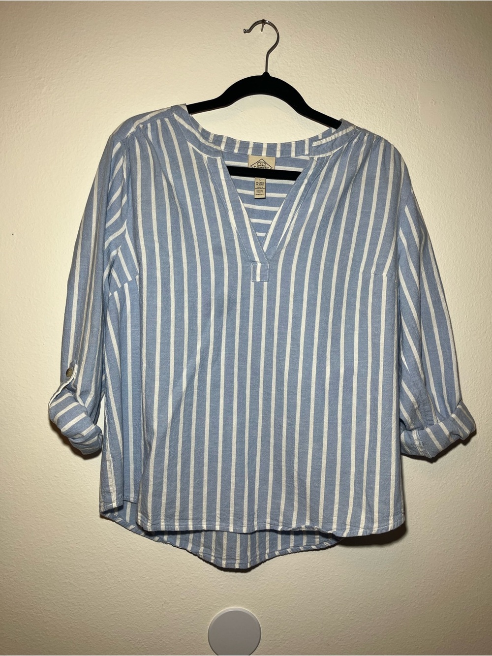 St. John's Bay Blue and White Vertical Stripe V-Neck Women’s Blouse